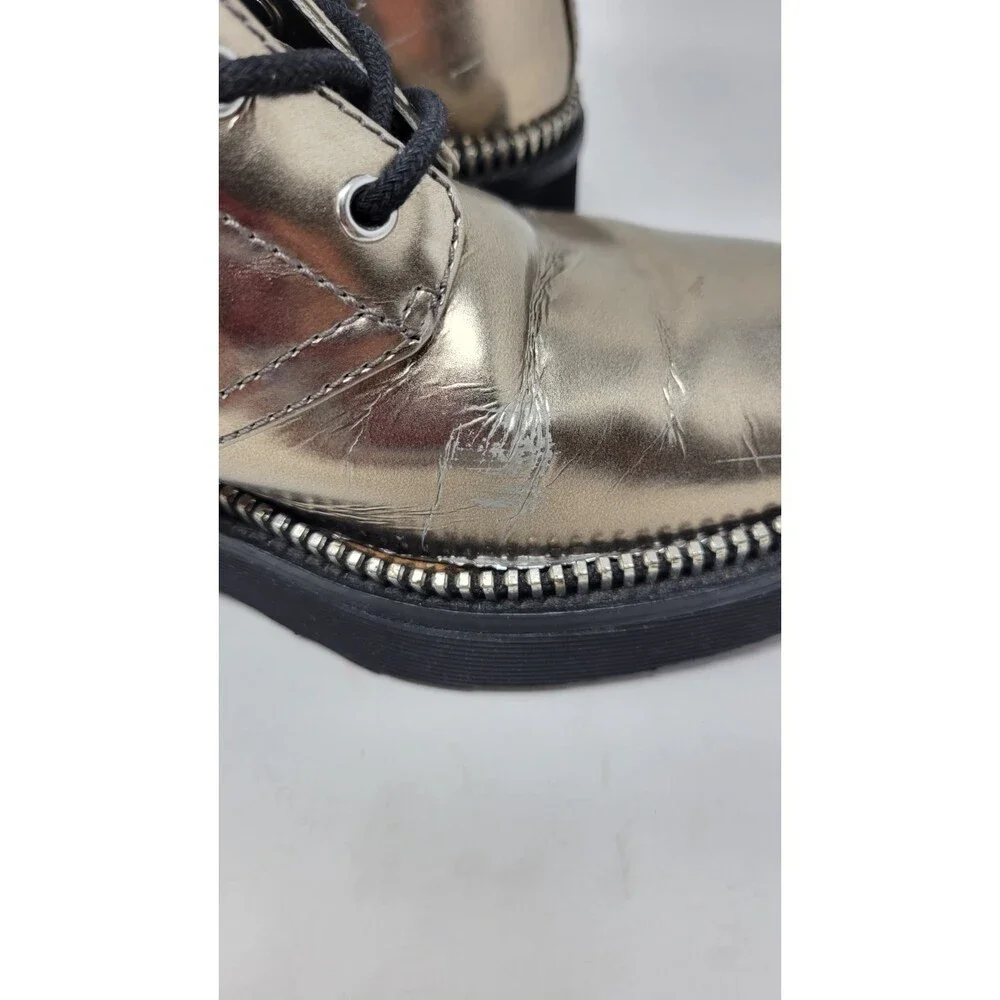 Women's Michael Kors Vivia Nickle Metallic Buckle Lace Leather Combat Boot